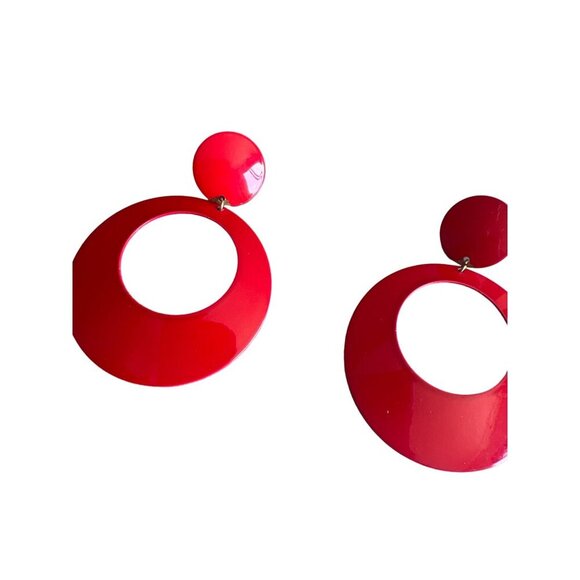 Vintage Red Dangle Pierced Earrings Enamel Hoops July 4 Memorial Day Summer RED - Picture 5 of 11